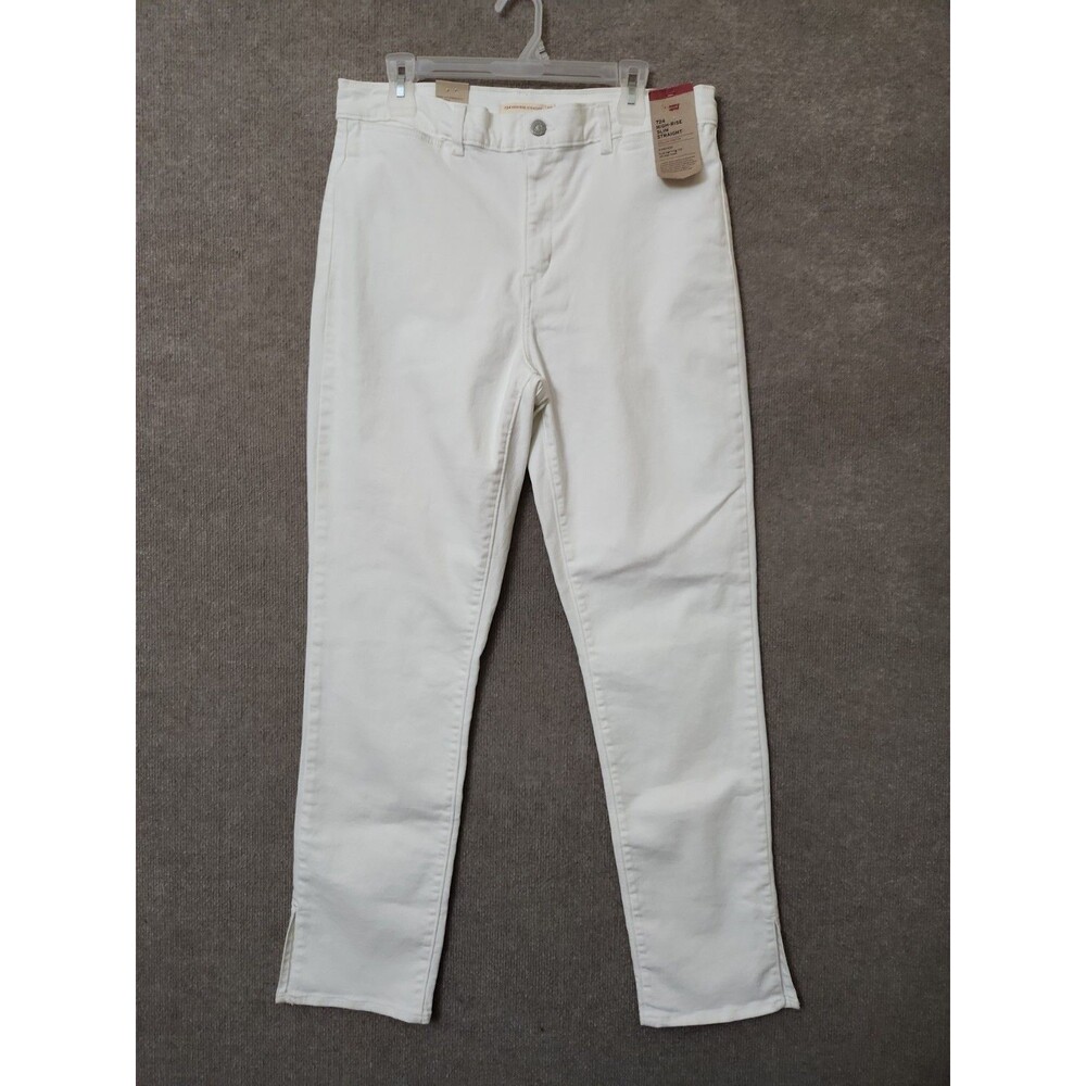 Levis 724 High Rise Slim Straight Jeans Womens 33 White Slit Stellar Stretch NEW